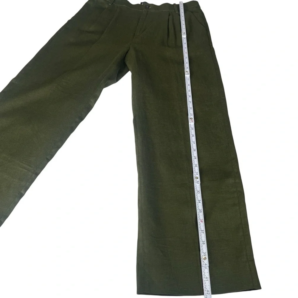 Banana Republic High Rise Palma Straight Leg Linen Pant Size 12 in Olive Green